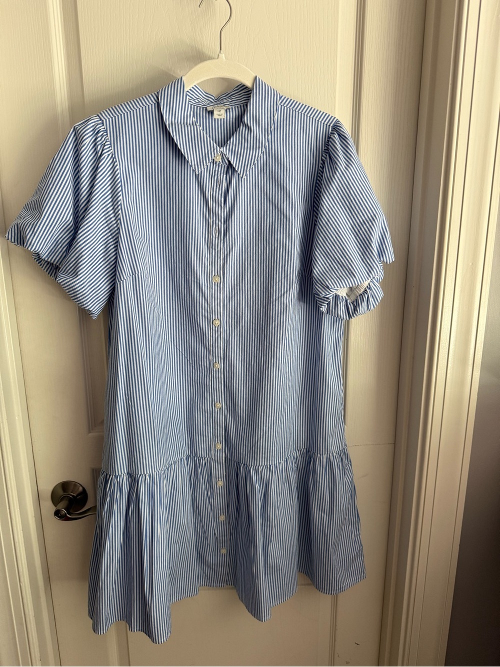 J. Crew Seersucker Stripe Blue and White Drop Waist Dress Like New Sz 12